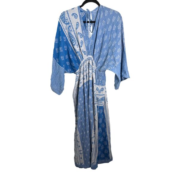 By Anthropologie Indigo Blue Dolman Sleeve Gauzy Flowy Midi Dress One Size - Picture 4 of 9
